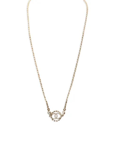 CHANEL Pre-Owned 1986-1988 Coco Mark rhinestone necklace Gold 1045109