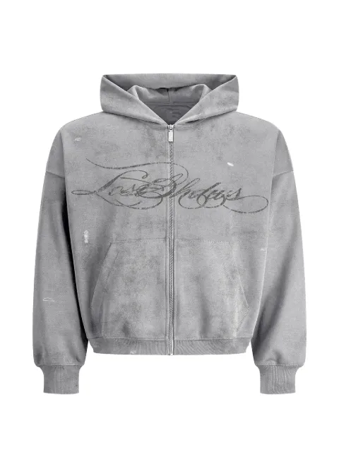 LOSTSHDWS distressed script hoodie Grey LST2122712