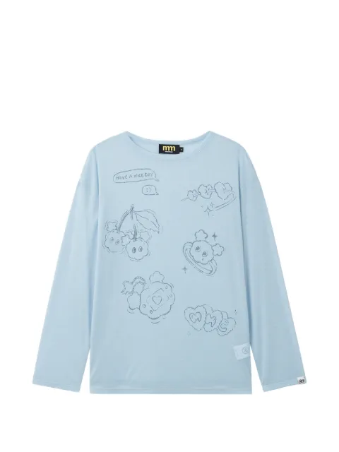 Mini Cream graphic-print long-sleeve T-shirt Blue 6SM615A