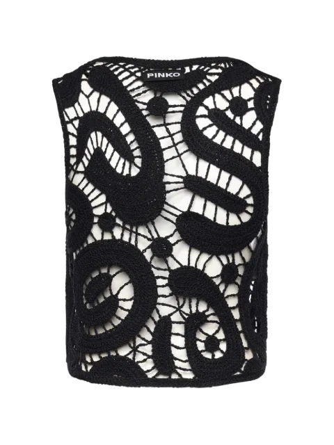 PINKO geometric crocheted sleeveless top Black 106438A354