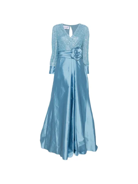 Rosa Clará sequinned flower-appliqué gown Blue 1T151TAF0P680AZULEMPOLVADO