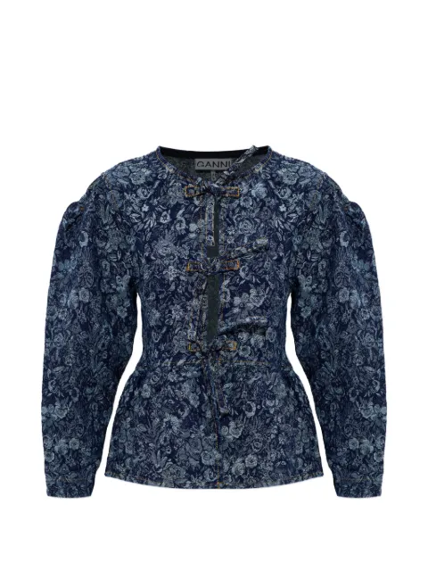 GANNI floral-pattern denim blouse Blue A1040092