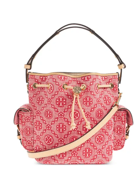 Tory Burch T Monogram denim bucket bag Red 179208