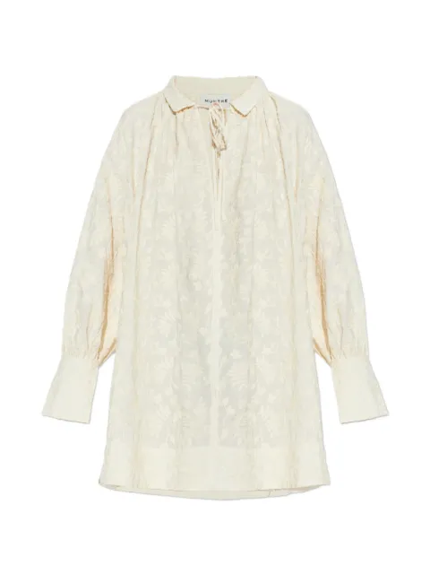 MUNTHE Betulli floral-embroidered long-sleeved tie-neck mini dress Neutrals 261132826127