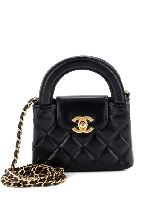 CHANEL Pre-Owned Kelly Top Handle Shopping Bag Quilted Shiny Aged Calfskin Nano crossbody bag Black BBVV3R9688BOXXC5