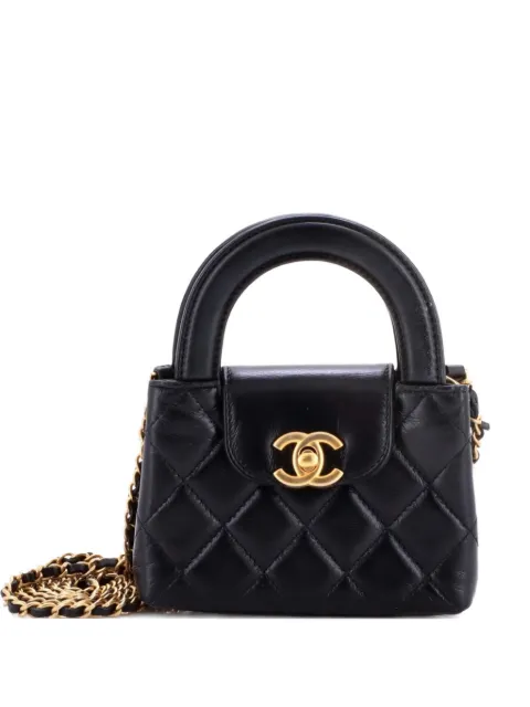 CHANEL Pre-Owned Kelly Top Handle Shopping Bag Quilted Shiny Aged Calfskin Nano crossbody bag Black DJI40TOQQU88UCNU