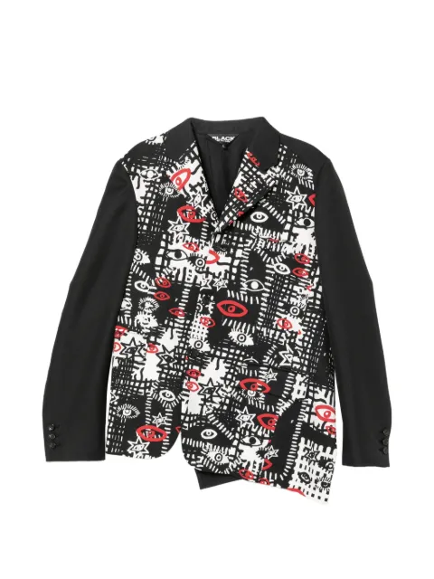 Black Comme Des Garçons asymmetric graphic print blazer Black FFHKCBKJK1QJ006XQBKZ00L