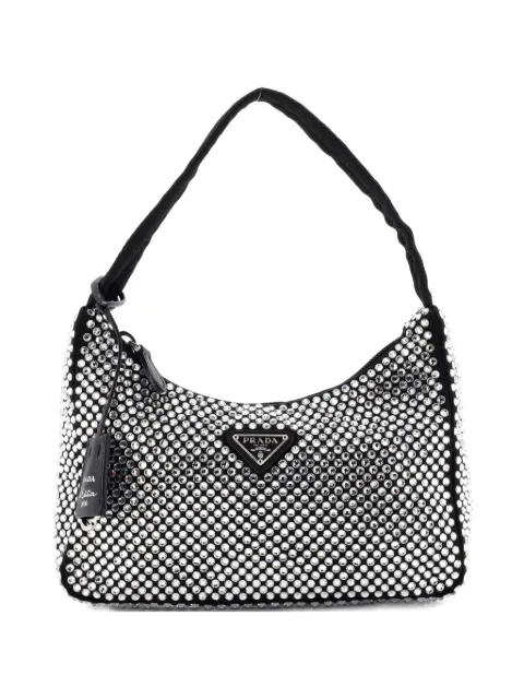 Prada Pre-Owned Re-Edition 2000 Crystal Embellished Satin Mini hobo bag Black ZIUKWH52VOPN461N