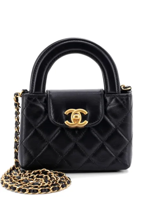 CHANEL Pre-Owned Kelly Top Handle Shopping Bag Quilted Shiny Aged Calfskin Nano crossbody bag Black JBK5N2VQJS5G8UDN
