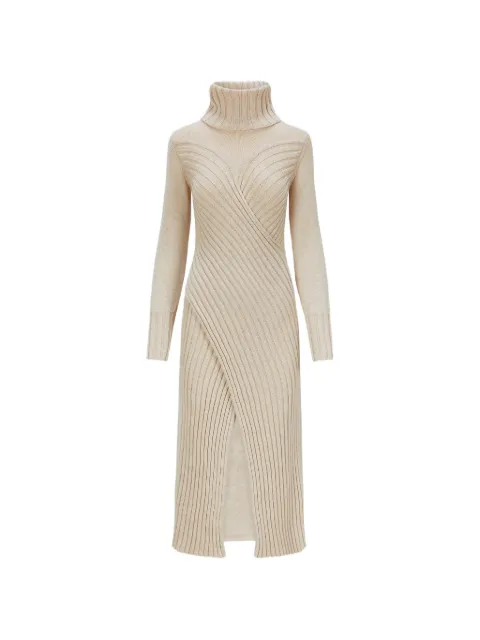 Violante Nessi Cecile turtleneck front-slit midi dress Neutrals CO10CEKCA