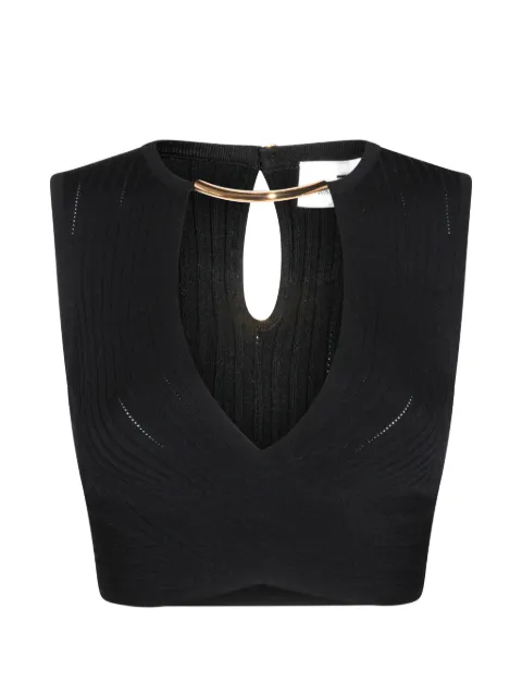 Elisabetta Franchi metal detail keyhole top Black TK76S61E2