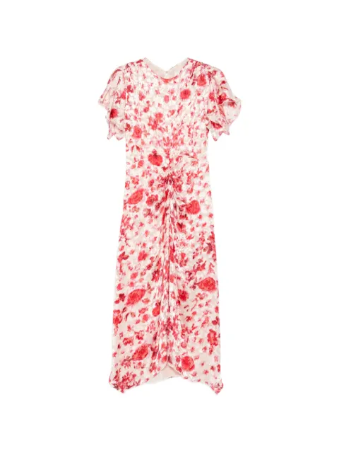 ISABEL MARANT Herva floral-print ruched asymmetric midi dress Neutrals 26ARO1180FAD3J14I
