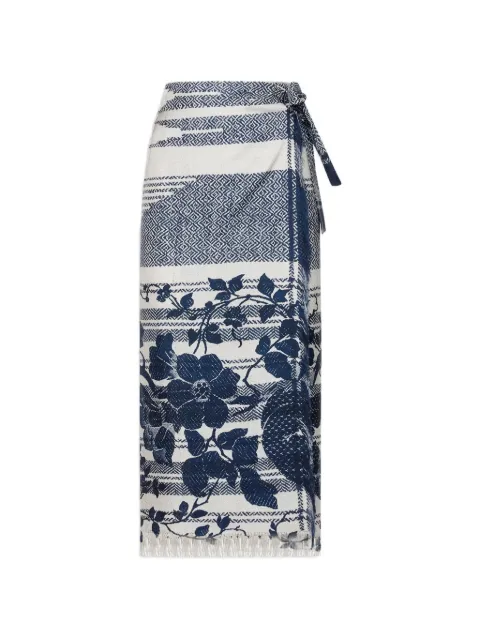 Pierre-Louis Mascia Aloe fringed floral wrap midi skirt Blue ALOESGO12830518397101