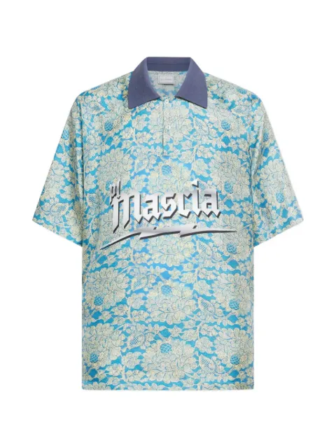 Pierre-Louis Mascia Aloe floral aloe silk polo shirt Blue ALOESPO12563SE518275101