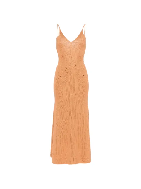 Erika Cavallini ribbed-knit open-back maxi dress Brown P6SB02