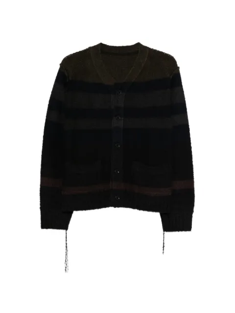 sacai striped distressed-effect cardigan Black 2603974M