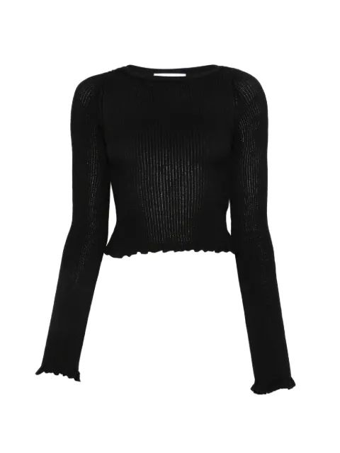 Erika Cavallini ribbed-knit lettuce-hem sweater Black P5SE03