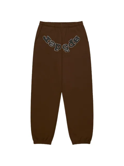 SP5DER rhinestone-logo trousers Brown SP5DER305