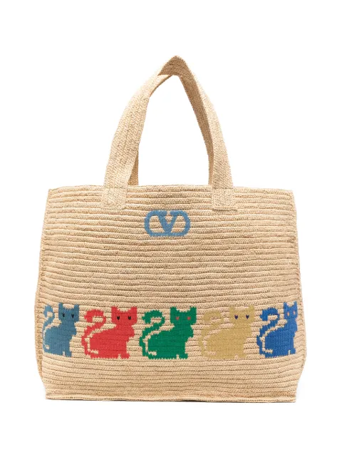 Valentino Garavani VLogo Signature cat-print tote bag Neutrals WB0S92EQU