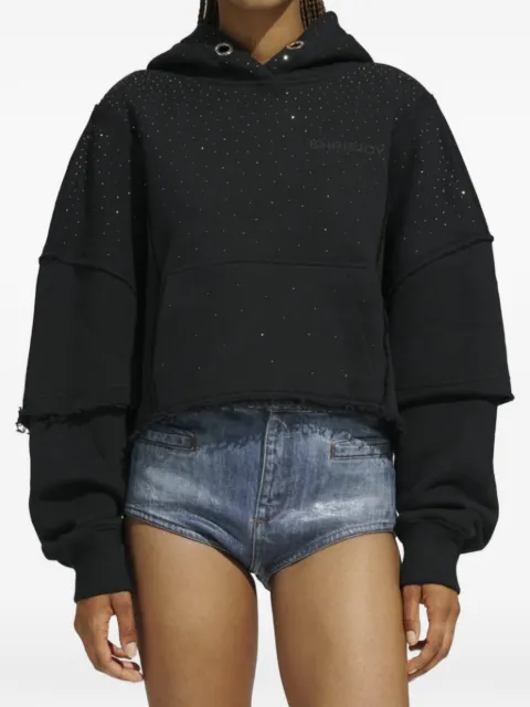 Khrisjoy crystal-embellished frayed hoodie Black ESW045CRPFLSTR