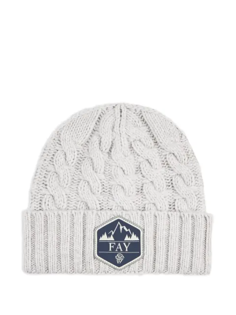 Fay cable-knit logo-patch beanie hat Grey N7MF3522950YOO