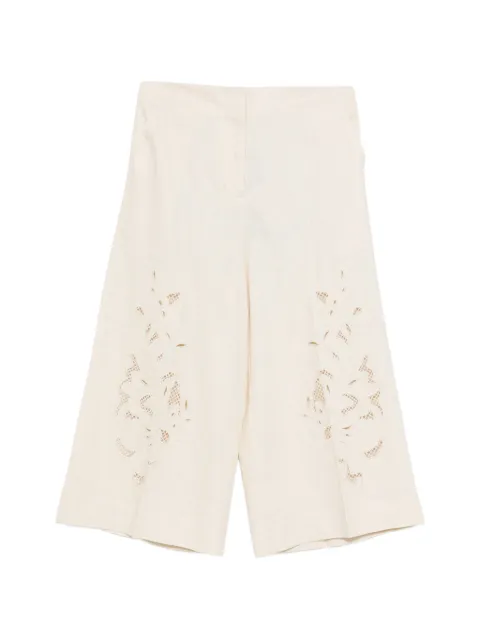 TWINSET linen blend cropped trousers with embroidery Neutrals 261TP2313