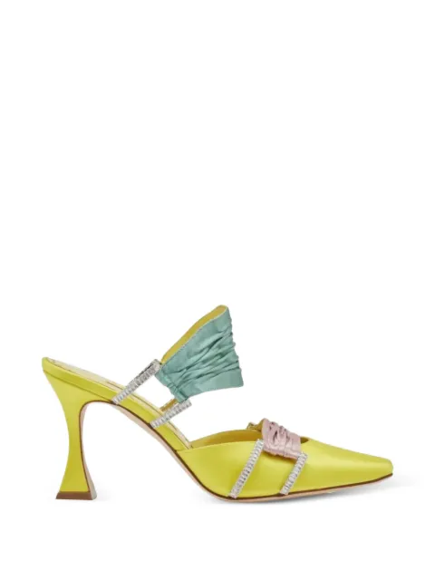 Manolo Blahnik Chinci embellished pleated mules Yellow 3232479BYELMPURMGRN