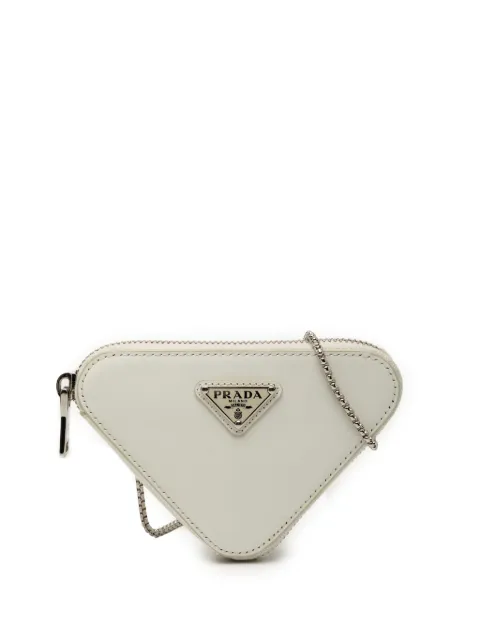 Prada Pre-Owned 2013-2025 Mini Brushed Leather Triangle Chain Pouch crossbody bag White 8SQ68B6P8N3FAI54