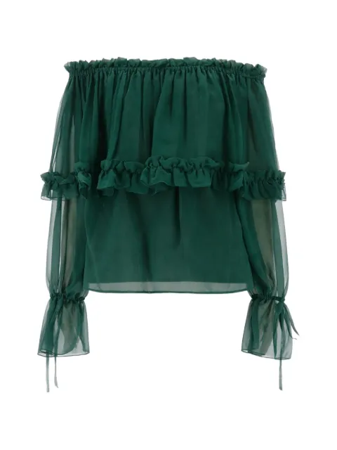 Saint Laurent ruffled off-shoulder top Green 822935Y115W3330