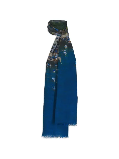 Akris boat print fringed scarf Blue 895E15