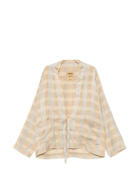 Uma Wang tie detail plaid jacket Neutrals UM6512BLUETAN