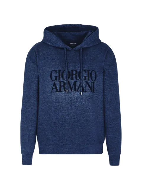 Giorgio Armani logo drawstring hoodie Blue GM001985TE16926
