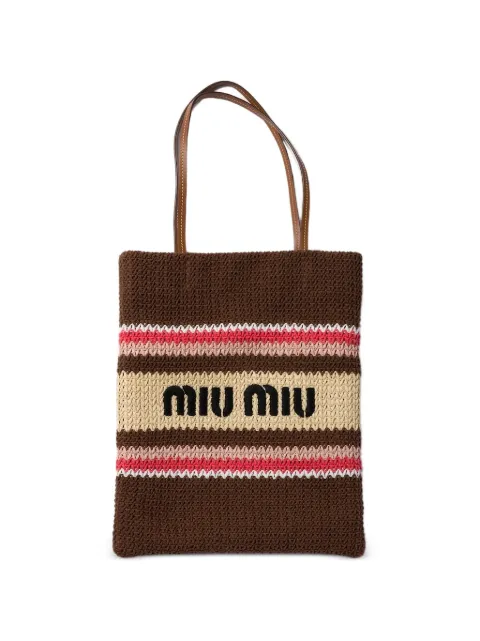 Miu Miu raffia-effect woven tote bag Brown 5BG248VOR12DO3