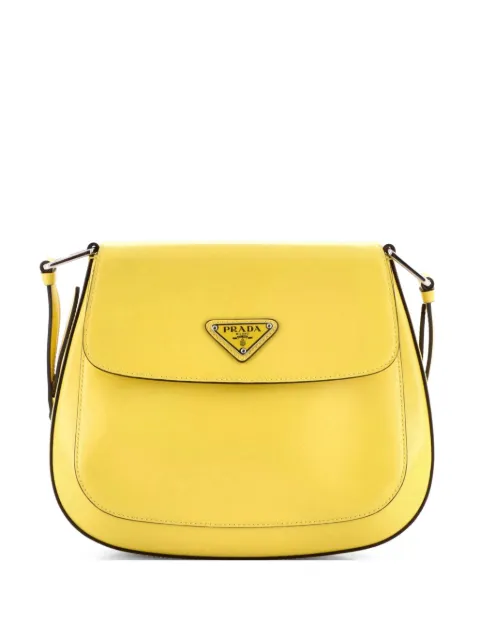 Prada Pre-Owned Cleo Flap Shoulder Bag Spazzolato Leather Small hobo bag Yellow MB99AH0JX2GX3D60