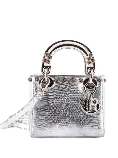 Christian Dior Pre-Owned Lady Dior Bag Lizard with Metal Applique Mini satchel Silver XKG4OFHWBCMT06XD