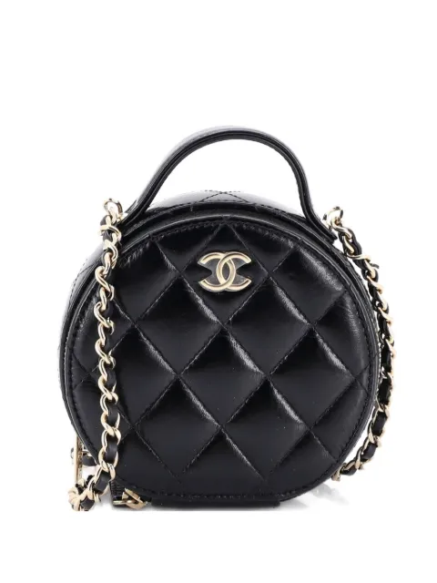 CHANEL Pre-Owned Handle with Care Round Vanity Case with Chain Quilted Lambskin Small crossbody bag Black ZJZ2VJ1PQFEN1IS8