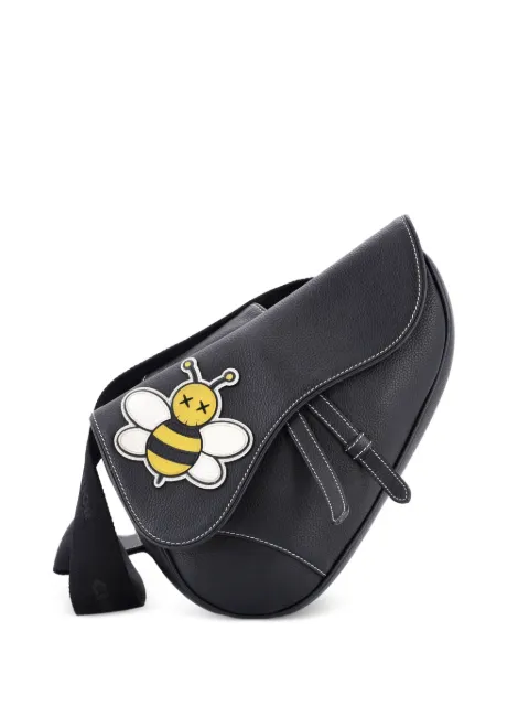 Christian Dior Pre-Owned KAWS Saddle Leather with Applique crossbody bag Black 9GPBM6E3P3ZFTUUC