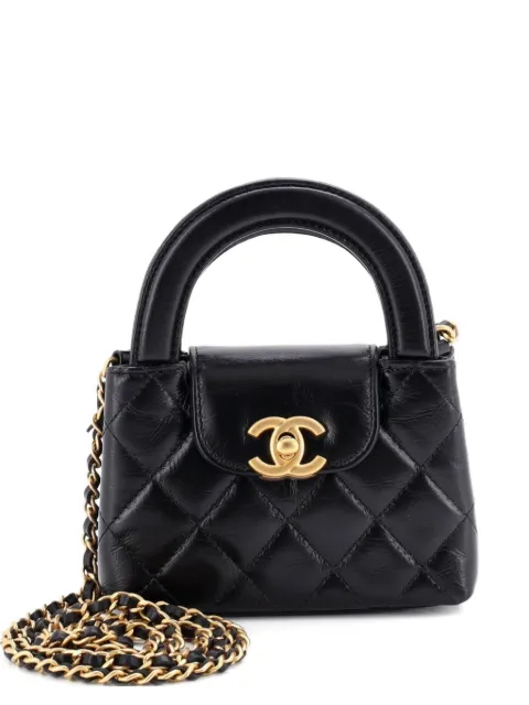 CHANEL Pre-Owned Kelly Top Handle Shopping Bag Quilted Shiny Aged Calfskin Nano crossbody bag Black AOUOP4ROCGOQ3SJ6