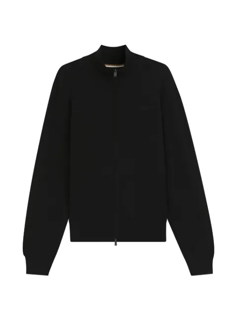 BOSS Zip-through cotton cardigan with logo detail Black 50556345