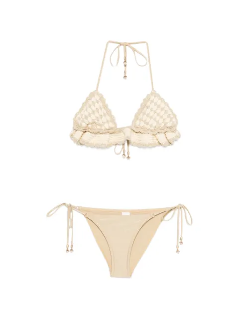ZIMMERMANN crochet ruffled bikini Neutrals 8659WRS262