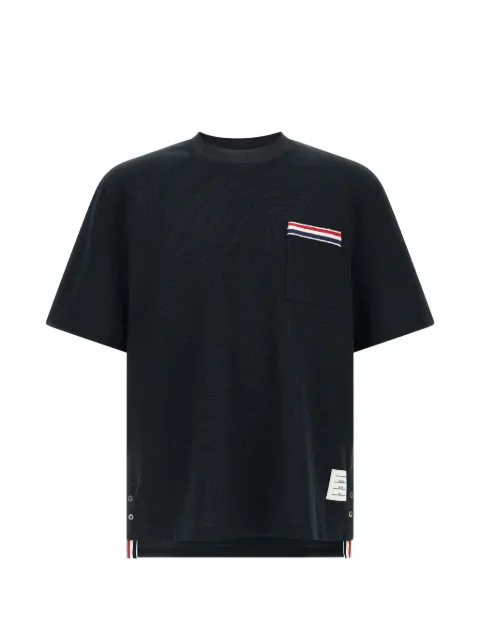 Thom Browne textured cotton linen RWB embroidery tee Blue MJS298EJ0251