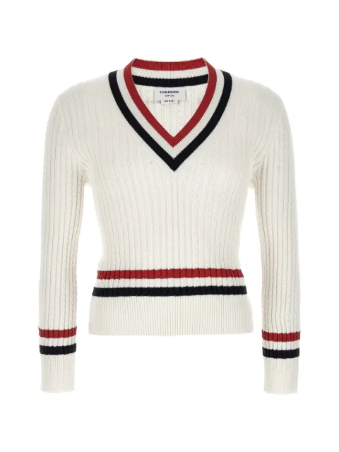 Thom Browne V-neck cotton sweater White MKA581AY3014