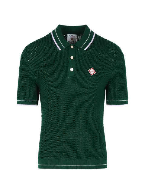 Casablanca crochet-knit logo-patch polo shirt Green MSS26KW129601