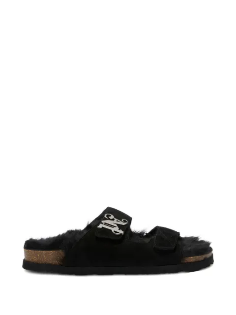 Palm Angels fur logo sandals Black PWIH021F23LEA0011010