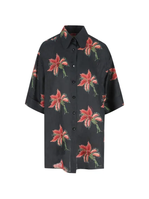 Valentino Garavani floral-print linen shirt Black BAA0F5A5M