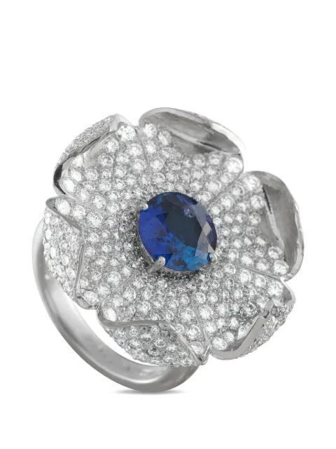 LB Exclusive diamond sapphire flower ring Silver MF21122325