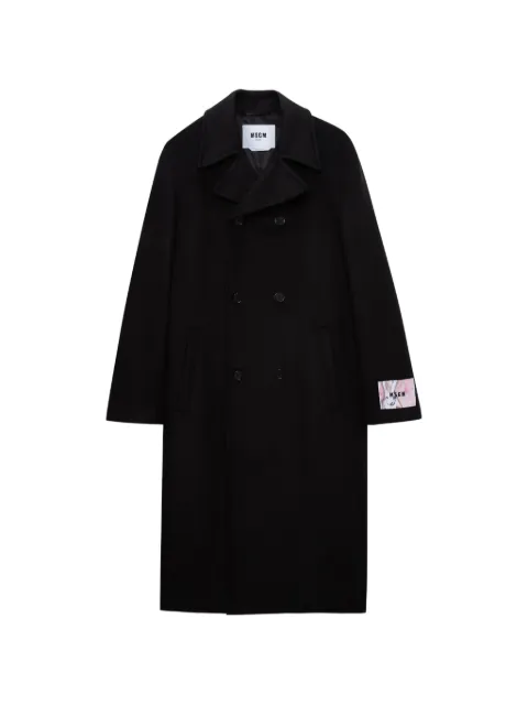 MSGM double-breasted logo-patch coat Black 3940MC08257603