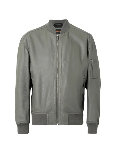 BOSS sleeve-pocket bomber jacket in leather Grey 50552151