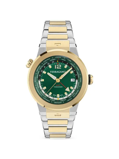Ferragamo F-80 GMT Worldtime 43mm watch Green SFHA00926