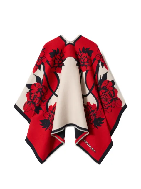 La DoubleJ floral print wool poncho Red SCA0059WOL025QPE02RE01